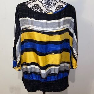 3/$45 MICHAEL Michael Kors Multicolor Striped 100% Silk Dolman Blouse Size 3X